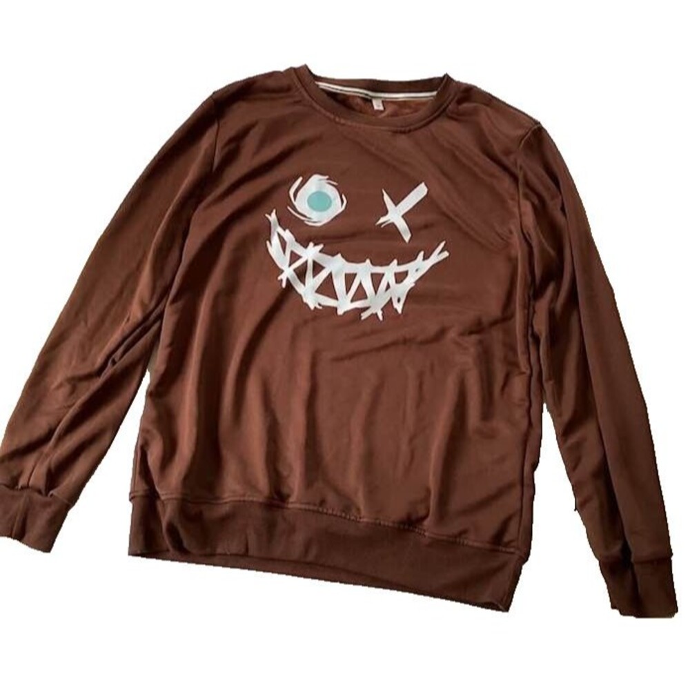 Smile X Eye Joker Sarcastic Novelty Long Sleeve T-Shirt Mens Med Brown Graphic